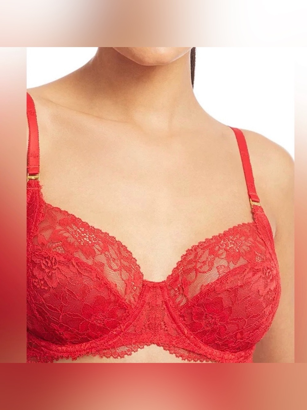 Lauren Ralph Lauren Women's Unlined Lace Full Coverage Bra Ruby Red 4L0026 34DDD